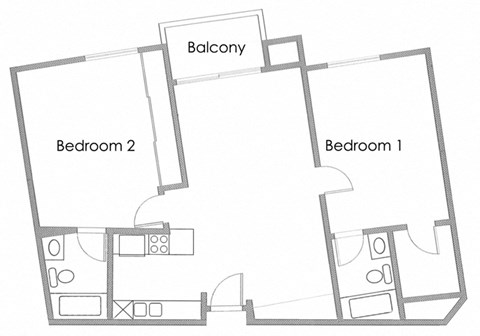 Two Bedroom 2 bath  Apartment Floor Plan at Park Rochester Apartments Westwood, Los Angeles